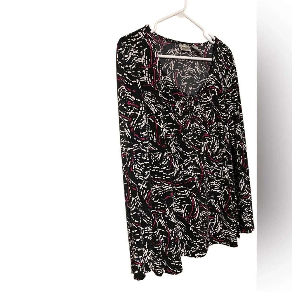 Chicos Blouse Size 1 US Medium Top Stretch Jersey Knit Long Sleeves Shirt - Picture 5 of 15